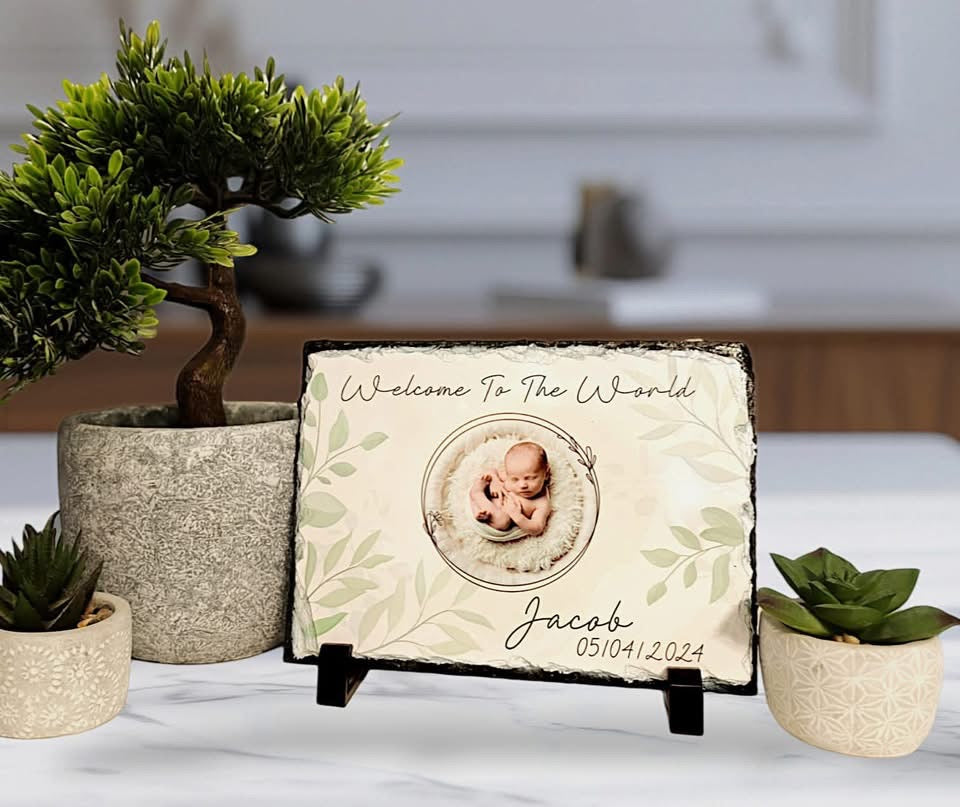 Personalised Welcome To The World Photo Slate 15 x 20cm