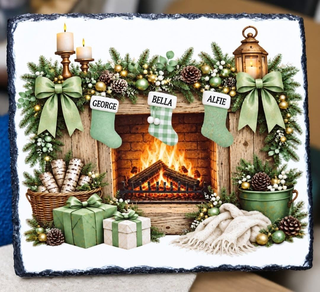 Personalised Christmas Stocking Slate Plaque 15 x 15cm – Red Robin Designs