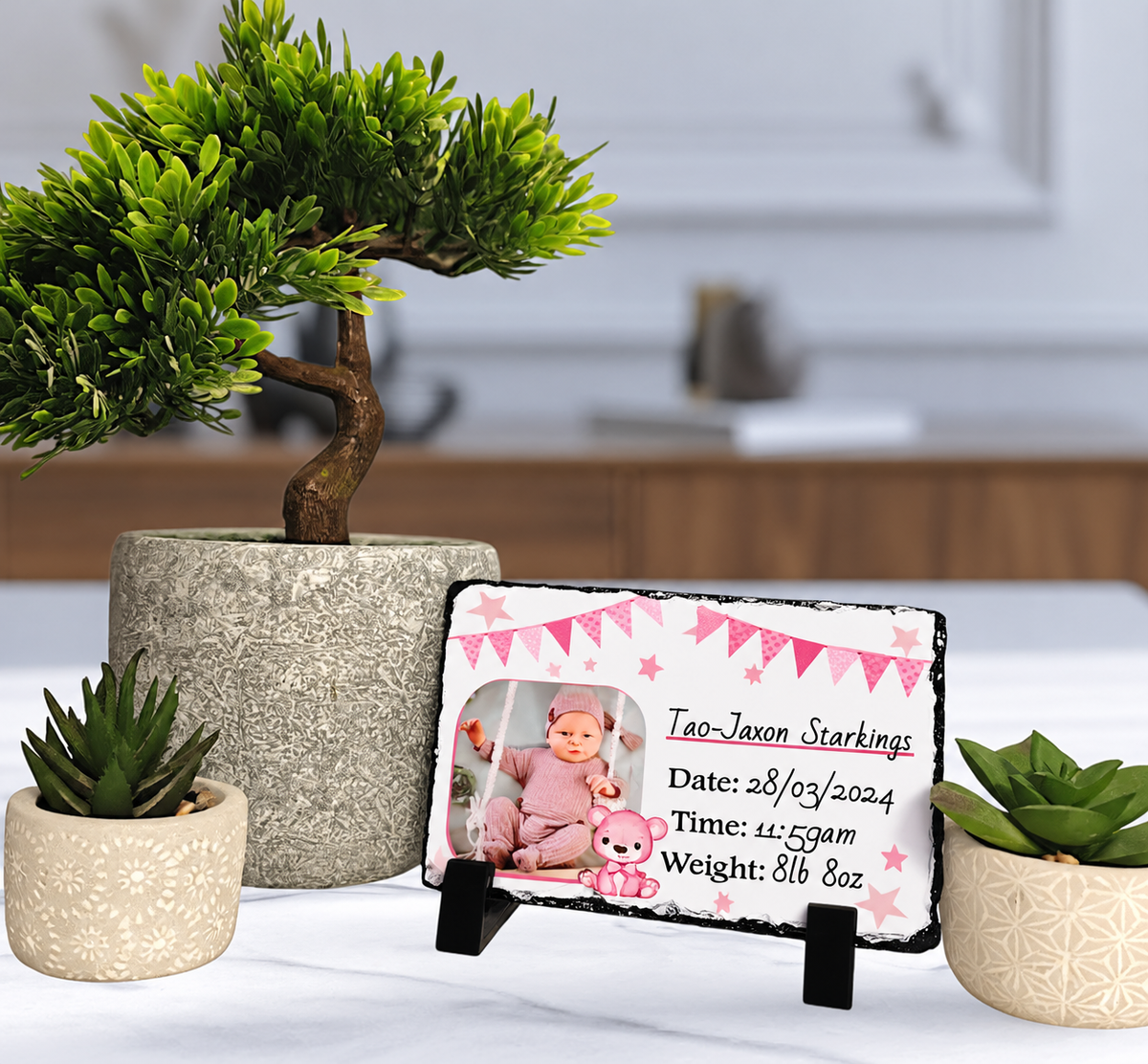Bunting & Bears Baby Announcement Photo Slate 10 x 15cm
